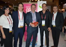 Emily Murracas, Danny Mucci, Bert Mucci and Joe Spano with Mucci Farms. In the middle, holding a bowl of Smuccies, is Dan Branson with Loblaw.