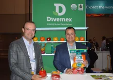 Luis de Saracho and Jaime Tamayo with Divemex show greenhouse grown bell peppers from Mexico. This week, the company unveiled it fresh new brand with a new logo and the tagline Growing Beyond Expectations.