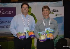 Steve Noll and Merritt Bruce of Growers Express show several new Green Giant products. Steve shows Cauliflower Crumbles Fried Rice and Sweet Potato noodles. Merritt shows the new Spaghetti Squash product that was launched at CPMA.