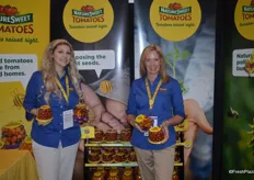 Aimee Poliquin and Heather Dunagan with NatureSweet, showing Constellation tomatoes that serve every occasion as well as Cherubs that are preferred for salads.