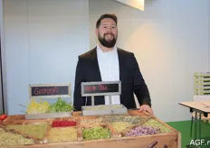 Fris-Co shared a stand with the Dutch company Van der Plas Sprouts. Pepijn van der Plas is pictured promoting various sprouts.