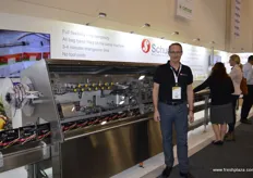 Philip Bower was on hand at the Schur stand. This packing machine is an example of the packaging systems the company manufactures, they can change bag sizes and styles within five minutes moving from liquid, dried, powered goods.