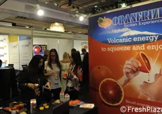 Sara Grosso from Oranfreezer telling visitors about the flavour of oranges from Sicily.