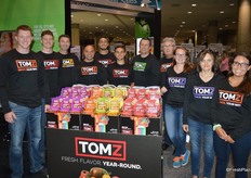 A happy NatureFresh Farms team. From left to right: Cole Burkholder, Herman Fehr, Peter Quiring, Richie Keirouz, Noah Mefrakis, Mitchell Monaco, Chris Veillon Ray Wowryk, Brittany MacAuley, Tina Harder and Hailey Quigley. Part of this team works the Greenhouse Education Center; a mobile greenhouse that travels to retail stores, summer camps, and schools educating consumers about how greenhouse vegetables are grown.