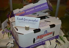 Part of the organic showcase are Mission Produce's new purple boxes for organic avocados.