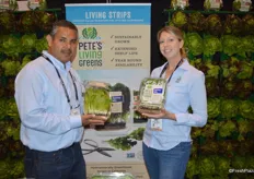 Baltazar Garcia and Corrie Hutchens with Pete's Living Greens show the company's latest product; living strips.