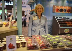 Janice Honigberg with Sun Belle shows the company's Green Belle Organics line. Sun Belle started with an organic label five years ago and has since then continued to expand the program. The latest product is organic pomegranate arils in cups.