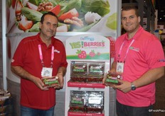 Carl Mastronardi and his son Ray proudly show the company's new greenhouse grown strawberries. Yes! Berries stands for Your Every-day Snack.