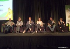 Speakers involved in the Science Speed Talks take questions from the audience: (L-R) Trevor Parker, Donna Chambers, Jenny Cobon, Noeleen Warman, Sharl Mintoff and Liz Czislowski