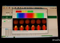 The chromatomap measuring the colour and the hue of the fruit moving by.