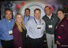 Happy faces in the Naturipe booth. From left to right: Mario Flores, Kyla Oberman, Jerry Moran, Vince Lopes, Dwight Ferguson and CarrieAnn Arias.