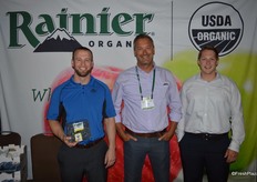 Tyler Johnson, Blake Belknap and Skyler McFeeley with Rainier. Tyler shows an 18 oz. clamshell with organic blueberries.