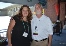 Nissa Pierson with Crespo Organic Mangoes is attending the show and talks with Bob Stone of Robinson Fresh.