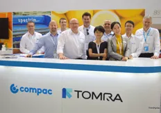 Compac and TOMRA together as one; TOMRA acquired Compac last year.. bringing Compac’s lane sorting solutions together with TOMRA’s bulk sorting solutions under one roof.