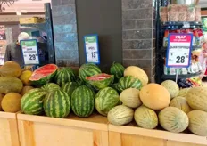 Different melon varieties for prices varying from 13 ruble (0.18 euro) to 29.90 ruble (0.43 euro).