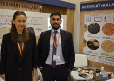 Interfruit Holand from Dubai. Julia Butko and Saber Noerzay. Saber studied in the Netherlands, thus the name of the company. The company specialises in nuts and dried fruit. Cashews, almonds, pistachios and dates are their most important products.