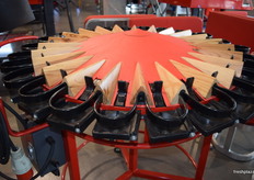 Close up of the apple sorting wheel from a 1980's design.