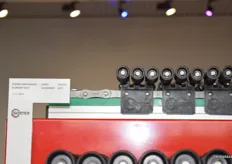 A view of small rollers used for smaller fruits and veg. These can be replaced with larger sized rollers on machines with the same track system.