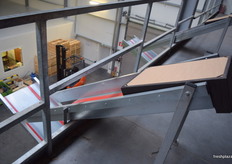 Birds eye view of where the boxes are loaded for the chutes so workers have a contact supply to pack.