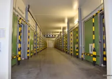 A view of the hallway of storage rooms. Grojecki Owoc has the capacity to store up to 5,000 tons at one time.