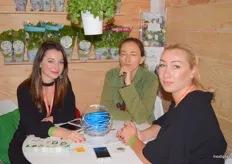 Paulina Grobelna, Joanna Leszczynska and Iwona Lasecka at the Swedeponic display, showcasing a large variety of different herbs and packaging sold on the Polish market.