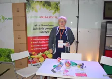 Krystyna Szymanska at the Fresh Quality stand. The company performs quality control for fruit and vegetable producers.