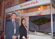Massimiliano Persico and Regiona Leone at the Carton Pack stand displaying the various types of packaging their company offers.