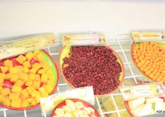 Tropical Farm is focusing more on the exotic: pomegranate segments, diced mango, sliced bananas, and yucca segments.