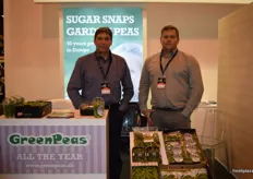 Peter Skov Johansen and Brian Knudsen from Danish company Greenpeas located in the Portuguese Pavilion. In order to provide their snack peas to customers year round, the company started producing in Portugal during off season.