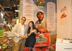 Steven Ceccarelli from Farm Fresh Produce promotes his sweet potatoes. Carla Belandria is on the right.