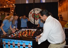 The Foosball table at the I Love Produce booth generates a lot of interest.