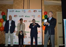 Reception hosted by the National Mango Board and the Fresh Produce Association of the Americas. From left to right Greg Golden with Amazon Produce Network, Valda Coryat, Manuel Michel and Tim Beerup with the National Mango Board.