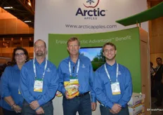 Only a few more weeks and the Arctic apples of Okanagan Specialty Fruits will hit the shelves. From left to right are Jeanette De-Coninck-Hertzler, Don Westcott, Neal Carter and Joel Brooks.