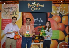 Joe Berberian, Jason Sadoian and Monique Bienvenue with Bee Sweet Citrus show some of the company's products: mandarins and lemons.