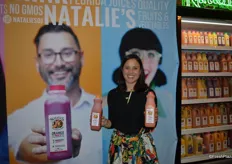 Natalie Sexton with Natalie's Orchid Island Juice Company proudly showing Blood Orange juice as well as the recently launched Carrot Ginger juice.