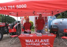The stand of Malelane Agri with Tina Baer (marketing executive) and Martin Odendaal, sales executive.