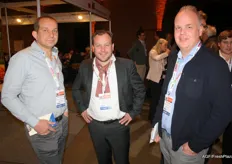 Rick Hitzerd of Top Shallots, in the middle, with Alex van Leperen and Niels Krijnen of Direct Fruit Services.