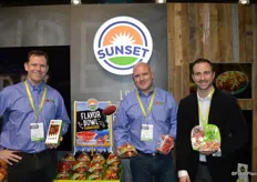 Jim Darroch, Duncan McSweeney and Peppe Bonfiglio with Sunset proudly show cocktail tomatoes, snacking tomatoes and a pasta kit. Special tomato packaging and displays have been designed for the upcoming Super Bowl.