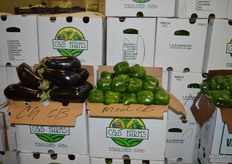 Eggplant and green bell peppers from Florida-based C&B Farms.
