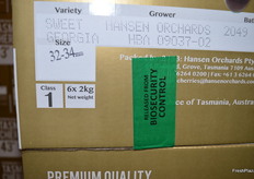 The cherries are transshipped in Melbourne, and must be sealed after being checked by Bio-security. They are packed in plastic and three layers of plastic.