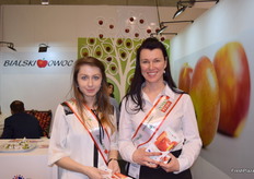 Hostesses greeting visitors at the Bialski Owoc stand.