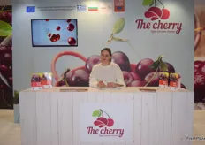 Maria Mandrochalou at ´The Cherry´stand, a campaign financed with aid from the European Union, Greece and Bulgaria. The two partners of the campaign are the Agricultural Cooperative of Horticultural Episkopi Naoussa (A.S.OP) and the Bulgarian National Association of Horticulture (BNHU).