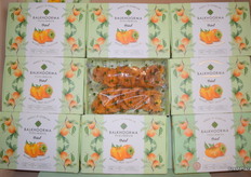 A close up of the packaging and dried kaki fruits from Balkhoorma.