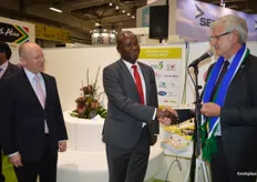 Messe Berlin representative Gérald Lamusse, Jacob Moatshe, the Economic Counsellor at the South African Embassy in Berlin, Anton Kruger, FPEF CEO