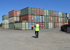 Onions are a big product for Premium Fresh. They are left to dry in the field for 10 days before being brought here, sorted and sized. They are then transferred to these containers for storage.