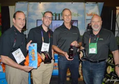 Brian Gadwah, Travis Pasternak, Kurt Vetter and Michael Celani with the Wonderful Company show a variety of Wonderful products including Halos, pistachios and POM Wonderful juice.