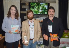 Hope Wright, Will Kornegay and Duane Norton with Ham Farms show pumpkin flour, sweet potato wodka and sweet potato steamers.