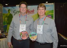 Steve Knoll and Merritt Bruce with Grower's Express proudly show the new burrito and fried rice bowls that will be available in stores at the end of the month.