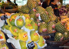 Produce range by Dole, including several banana varities, guave and fresh pineapples, all marketed under the Dole brand.