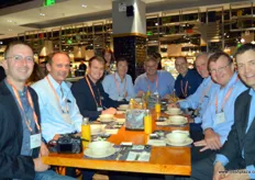 Lunch at Yonghui, Shenzhen. From the right; John Oxford, L&M Companies, Tommie van Zyl, ZZ2, Stephen Barnard, Mission Produce. In the back, Piet Prinsloo, ZZ2.